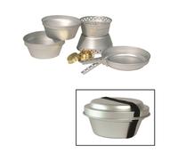 5pc Aluminium Camping Cook Stove Set Pan 2 Pots Alcohol Burner Bushcraft