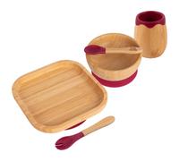 5pc Bamboo Square Baby Weaning Set Tiny Dining Red One Size
