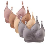 5PC Bras for Women Multipack Non Wired Bras Supportive Comfortable Bra Plus Size Ladies Bras Wireless Underwear Push Up Bra for Everyday Wear Beige