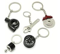 5pc Car Lovers Key Chain Set | Manual Gear Shifter | Wheel Rim | Spanner | Turbo | Brake Disc keychain | Automotive Accessories | Auto Vehicle Enthusiast Gift Set | Car Truck Bike | Car Parts Keyring