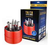 5pc Carbide Burr Set 1/4" Shank Tungsten Double Cut Rotary Die Grinder Bits - Cutting Burrs For Most Drills and Die Grinding Accessories - Wood Carving Metal Working & Sturdy Storage Case