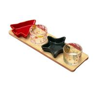 5pc Ceramic & Glass Christmas Serving Bowls On Tray Set Tapas Dip Snack Dishes