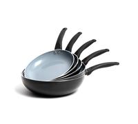5pc Ceramic Non-Stick Pan Set with 4x Induction-Safe Frying Pans, 24cm, 26cm, 28 & 30cm and 29.5cm Wok Masterclass Black One Size