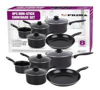 5pc Cookware Set with Lids & Bakelite Handle - Carbon Steel Non Stick Cooking Pan Saucepan Set Pot and Frying Pans | Suitable for Gas, Electric, Halogen, Solid Hotplates - Tempered Glass Lid, Black