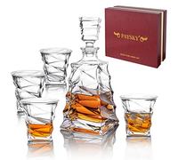 5PC Crafted Glass Whiskey Decanter & Whiskey Glasses Set, Crystal Decanter Set with 4 Double Old Fashioned Glasses, 100% Lead Free Whiskey Glassware