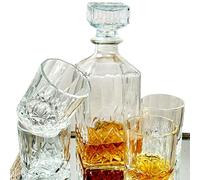 5pc Crystal Whiskey Decanter Set with Tumbler Glasses Collection Alcohol Gift