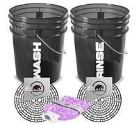 5pc Detailing Car Wash Bucket Set With Wash Guards for Scratch Free Car Cleaning. Includes Microfibre Washmitt. (Black)