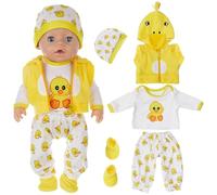 5pc Duck Cartoon Style Baby Doll Clothes Set Include Vest Tops Pants Socks Hat for 43cm/17 inch New Baby Dolls (No Doll)