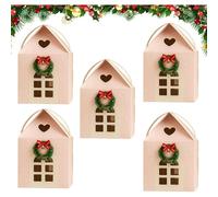 5PC Enchanted Christmas Cottage Gift Box, 3D Pop Up Christmas House Gift Boxes, Large House Shaped Gifts Boxes a Wreath on The Door Mansion Ideal for Home Presents for Treats (A1)