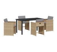5Pc Garden Dining Set Beige Poly Rattan Patio Table Chairs Outdoor Furniture