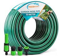 5pc Garden Hose Pipe with Connectors and Adjustable Spray Nozzle Fitting - Reinforced Weatherproof Garden Hosepipe with Hose Nozzle and Hosepipe Connectors for Car Washing and Plant Watering (30m)