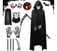 5pc Halloween Grim Reaper Costume,Grim Reaper Outfit for Adult Kid