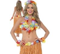 Smiffys Hula Honey Instant Kit, with Skirt, Headpiece, Wrist Cuffs, Lei and Bra, Hawaiian Luau Fancy Dress, Hawaiian Dress Up Accessories