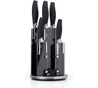 5pc Kitchen Knife Block Set - Brooklyn Range by Taylors Eye Witness. Chrome Coloured Bolsters, Finely Ground Razor Sharp Stainless Steel Blades. Soft Grip Handles. Set in Matching Rotating Holder.