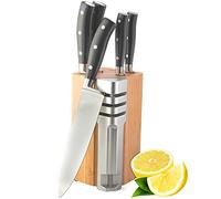 5pc Kitchen Knife Block Set - Henley by Taylors Eye Witness Stainless Steel Knives & Bamboo Wood Holder, Paring, All Purpose, Carving, Bread & Chefs Knives with 3-Stage Sharpener. 10 Year Guarantee