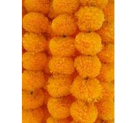 5Pc Marigold Garland 4.5 Ft Long Strands of Artificial Marigold Flowers Diwali Decorations Home Indian Décor for Pooja Wedding Spring Bush Floral Faux Garland Día de Muertos Décor Day of Dead (Orange)