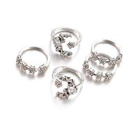5PC Moon Wedding Set Stack Silver Lover Women Star Rings Rings Vintage Chain Punk Finger Ring (Silver, One Size)