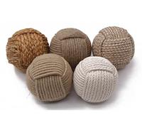 5pc Nautical Rope Balls - 2.5 Inch Each - Handmade Jute and Cotton Decorative Knots - for Rustic Tray Fillers, Wedding Centerpieces, Beach House or Living Room Decor Display