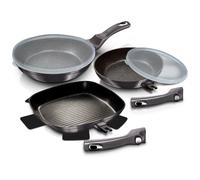 5Pc Non Stick Aluminum Frying Pan Set with Grill Induction Detachable Handles (Carbon Black)