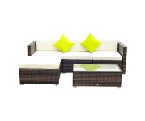5pc Outsunny Rattan Garden Sofa Set With Coffee Table - Brown