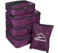 5pc Packing Cubes Set Large Travel Luggage Organizer 4 Cubes 1 Laundry Pouch Bag, Purple, L