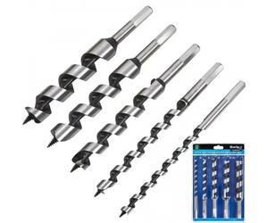 5pc Pro Auger Drill Bit Set 20cm Hex Shaft 10mm to 25mm Carbon Steel Wood