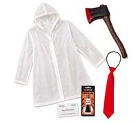 5pc Psycho Costume - Raincoat, Fake Blood, Axe & Tie Mens Halloween Costume | Adult Serial Killer Costume, 80s Horror Villain Fancy Dress, One Size Fits Most, Business Card & Tie Included