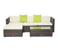 5PC Rattan Furniture Set Wicker Sofa Glass Tempered Tea Table & Cushion Pillows