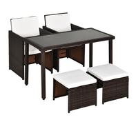 5pc Rattan Garden Set Brown & Cream Cushions PE Rattan 120x60x72cm Foldable Sale