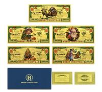 5pc/Set Christmas Golden Banknote Set, 5 Pcs Million Dollar Notes with Certificate - Santa Claus, Reindeer, Snowman, Elf & Christmas Tree Designs - Collectible Festive Decoration