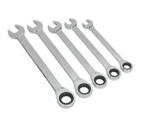 5pc Slim Handled Combination Spanner Set - 12 Point Metric Ring Open End Head