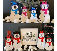 5PC Snowman and Christmas Decoration Wooden Snowflake Christmas Tree Sculpture Cute Christmas Decorations Kits Hanging Ornaments Xmas Home Desktop Decor for Holiday Party
