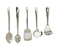 5Pc Stainless Steel Cooking Spoon Set | Cookware Utensil Preparing, Serving, Straining & Spatulas | Kitchen Gadgets Includes Solid Spoon, Slotted Turner, Slotted Spoon & Turner with Hanging Hole