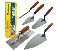 5Pc Tradesman Trowel Set Brick Jointer Hand Brick Plastering Builders 5 Piece Tempered Steel Blades