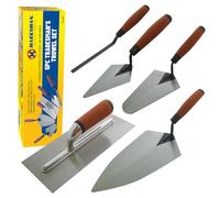 5pc Tradesman Trowel Set - Brick Jointer Hand Brick Plastering Builders | Hardened & Tempered Steel Blades | Hand Tool - Professional Quality | Builders Bricklaying Tools with Soft Grip Handles