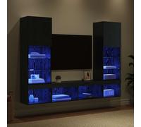 5PC TV Wall Units Media Cabinet with LED Lights, Black Oak Engineered Wood