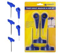 5Pc Twist Gimlet Bradawl and Awl Set -Carpenter's Hand Tool | T-Handle Gimlets | Wood Boring, Hole Making | Long Lasting, Strong