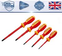 5pc Vde Insulated Pozi Flat Slotted Tip Soft Grip Screwdriver Set Bluespot BST47