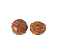5pc Vintage Brown Handmade Weave Chocolate Football Shape Genuine Leather Shank Button, One Size