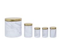 5Pc White Marble Effect Storage Set, Kitchen Storage Set, 5 Piece Kitchen Canister Set, Metal Canisters
