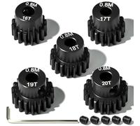 5Pcs 0.8M Hardened Steel Pinion Gear Set 5mm Shaft 16T 17T 18T 19T 20T Motor Pinion Gear with M4 Screw and Hex Key, for Arrma HPI Kyosho Losi Axial Traxxas Tamiya 1/10 RC Car and 540/550 Motors