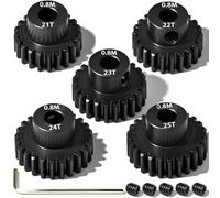 5Pcs 0.8M Hardened Steel Pinion Gear Set 5mm Shaft 21T 22T 23T 24T 25T Motor Pinion Gear with M4 Screw and Hex Key, for Arrma HPI Kyosho Losi Axial Traxxas Tamiya 1/10 RC Car and 540/550 Motors