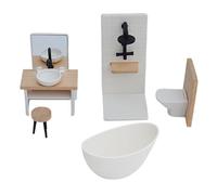 5Pcs 1/12 Dollhouse Bathroom Set Bathtub Accessories Dressing Stool Classic Simulation Miniature Furniture Kit Toilet