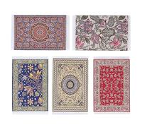 5PCS 1/12 Dollhouse Rug, Miniature Doll House Carpet with Floral Print, Soft Woven Floor Mat for Dollhouse Furniture Decor, Vintage Oriental Design Easy to Clean