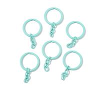 5pcs 1.18 Inch/30mm Alloy Split Keyrings with Chain Candy Color Keychain Ring, Metal Key Chains Rings Parts Connector for DIY Art Crafts Keys Link Accessories (Lake Green)