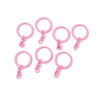 5pcs 1.18 Inch/30mm Alloy Split Keyrings with Chain Candy Color Keychain Ring, Metal Key Chains Rings Parts Connector for DIY Art Crafts Keys Link Accessories (Pink)