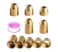 5Pcs 1/2inch Thread Brass Connector Water Pipe Adapter Fittings Extended Butt Joint Brass Tap Extension Connector Hexagonal Socket Water Connection Extension