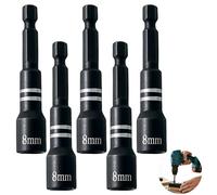 5pcs 1/4" Hex Shank 8mm Magnetic Hex Socket, Magnetic Nut Driver 65mm Length Magnetics Nut Setter Driver Drill Bit Set for Impact Tools, Electric Screwdriver, Auto Repair, Woodworking