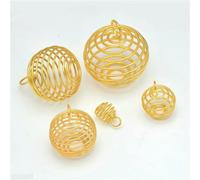 5pcs/10pcs/20Pcs 9mm 15mm 25mm 30mm Silver Plated Spiral Bead Cages Pendants for Jewelry Making-Gold Plated-Dia 25mm 10Pcs