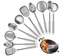 5PCS/10PCS Kitchen Cooking Utensils Set Stainless Steel Spoons Spatula Set with Ergonomic Handle Heavy-Duty Washable Spoons Utensils with Hanging Hole Reusable Kitchen Gadgets Tools for Cooking